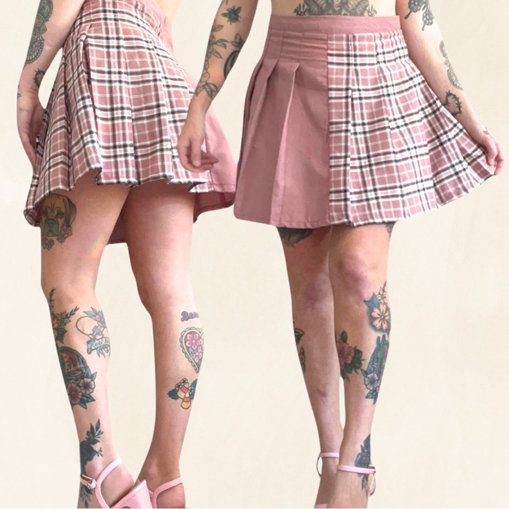 Plaid and Solid Muave/Dusty Rose/Lavender Pleated Skirt